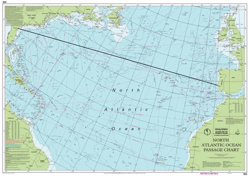Carta gnomonica del Nord Atlantico