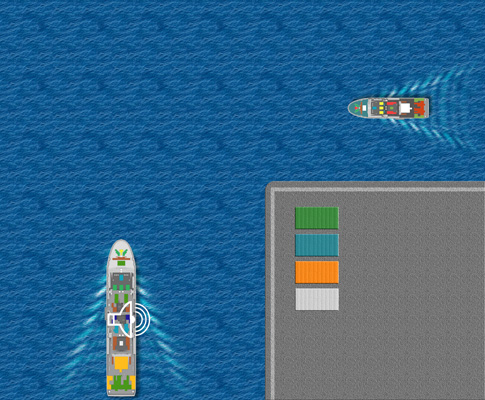 Nave che si avvicina a gomito di canale