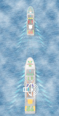 Ultima nave rimorchiata che suona in risposta alla nave rimorchiatrice